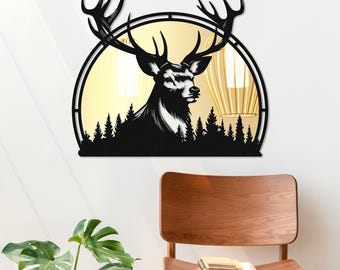 Deer and Forest Metal Wall Mirror: Modern Living Room Decor