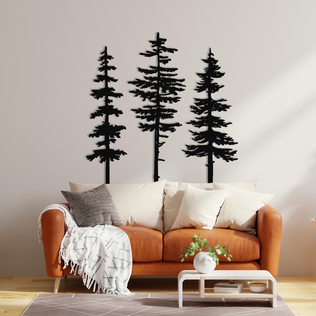 Set of Pine Trees Metal Wall Decor, Large Wall Art, Forest Wall Art ...