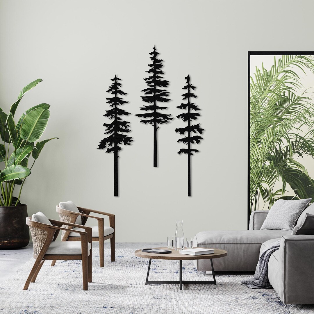 Metal Pine Tree Wall Decor Set: Nature Inspired Wall Art - Etsy
