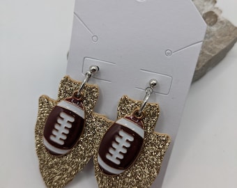 Gold Glitter KC Chiefs Earrings, Football Charms, Tailgate Jewelry