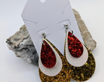 KC Chiefs Faux Leather Glitter Teardrop Earrings