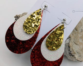 KC Chiefs Glitter Teardrop Earrings, Gameday Jewelry