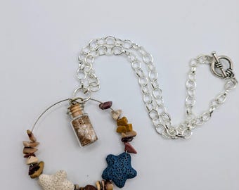 Sand Vial Necklace, Lava Starfish Beads, Rock Chip Beads
