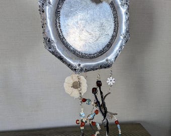 Vintage Plate Spoon Wind Chime, Beaded Home Decor
