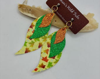 Faux Leather Maple Leaf Earrings, Shimmer Fall Earrings