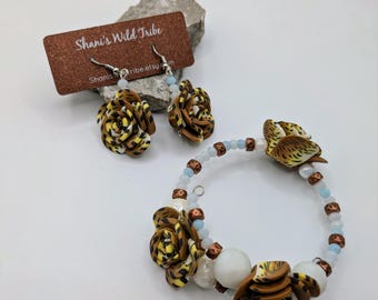 Leopard Flower Beaded Jewelry Set, Boho Earrings, Bracelet