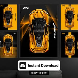 Présentoir mural McLaren P1 42172 - 5 arrière-plans imprimables pour modèles réduits de style technique à l'échelle 1:8, oeuvre d'art pour vitrine - Téléchargement immédiat