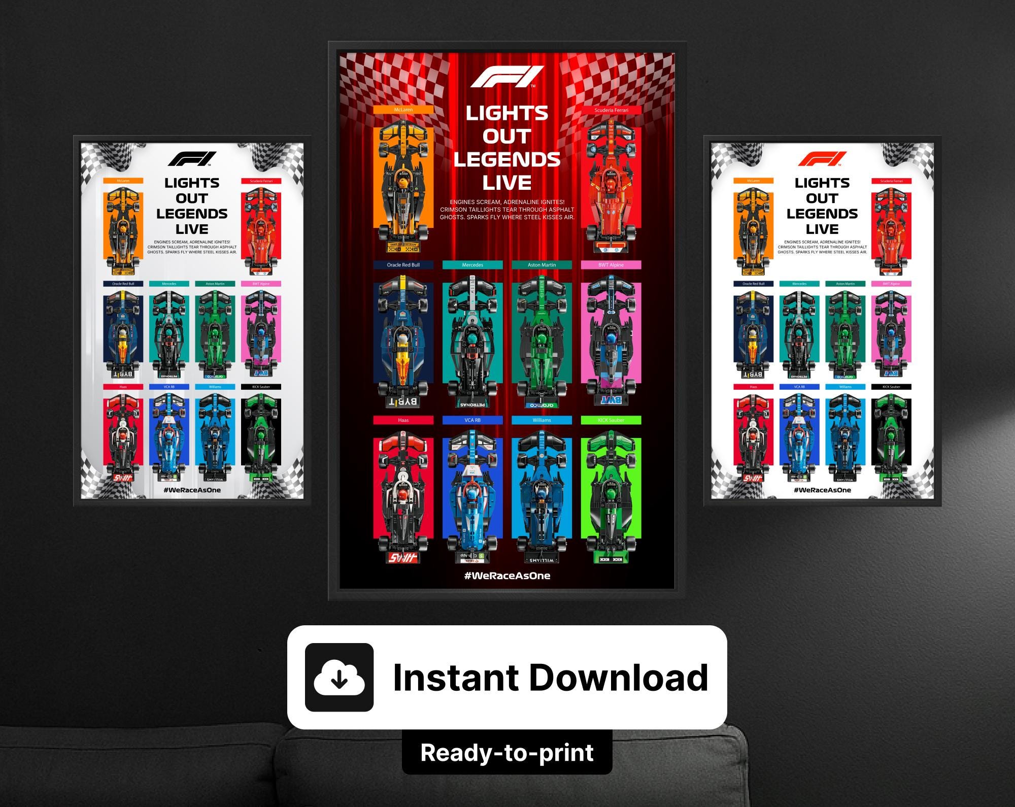 All-in-one Complete F1 Display Set – 3 Digital Backgrounds for Speed Racing Models, Fits 2025 Mini Model Car Showcase Instant Download