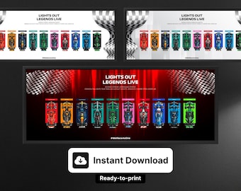 Póster de exhibición de autos de carreras de Gran Premio todo en uno, estilo velocidad, horizontal: 2025, descarga digital.