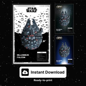 Expositor de pared The Dark Falcon 75389 completo: 3 fondos imprimibles para maquetas de naves espaciales, compatible con minibloques de construcción - Descarga instantánea