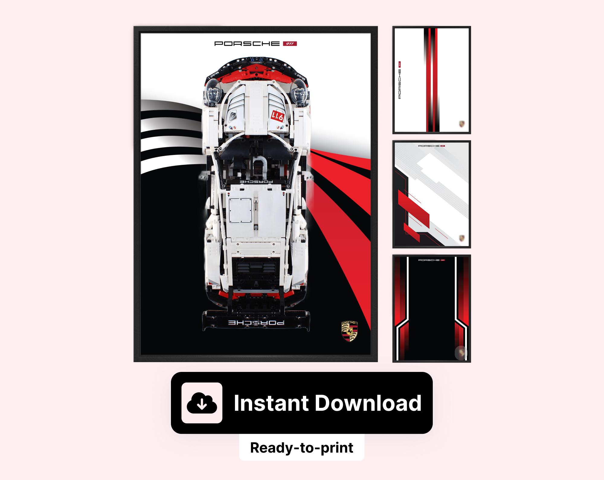 Porsche 911 RSR Poster: Technic 42096 Model Garage Decor (digital