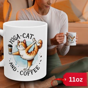 Tazza da yoga con gatto divertente / Design carino con gatto yoga YOGA-CAT-and-COFFEE / Regalo per amanti dei gatti e yogi / Tazza da caffè ispirata ai gatti / 11oz