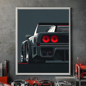Ferrari F40 Rear View Wall Art | Classic Sports Car Digital Print | Automotive Art for Home Office or Man Cave by Dream Machine Artwork