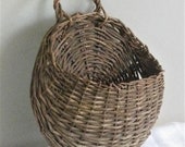 Large Vintage Hanging Flower Basket with Handle, Round Planter Pocket