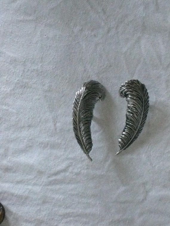 Vintage Silver Earrings, Feather Shape, SAC Sarah… - image 7