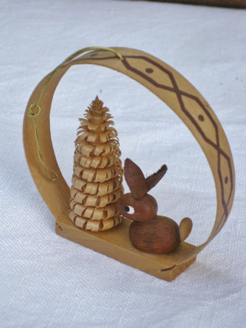 Vintage German Christmas Easter Ornament Carved Wood Bunny Etsy
