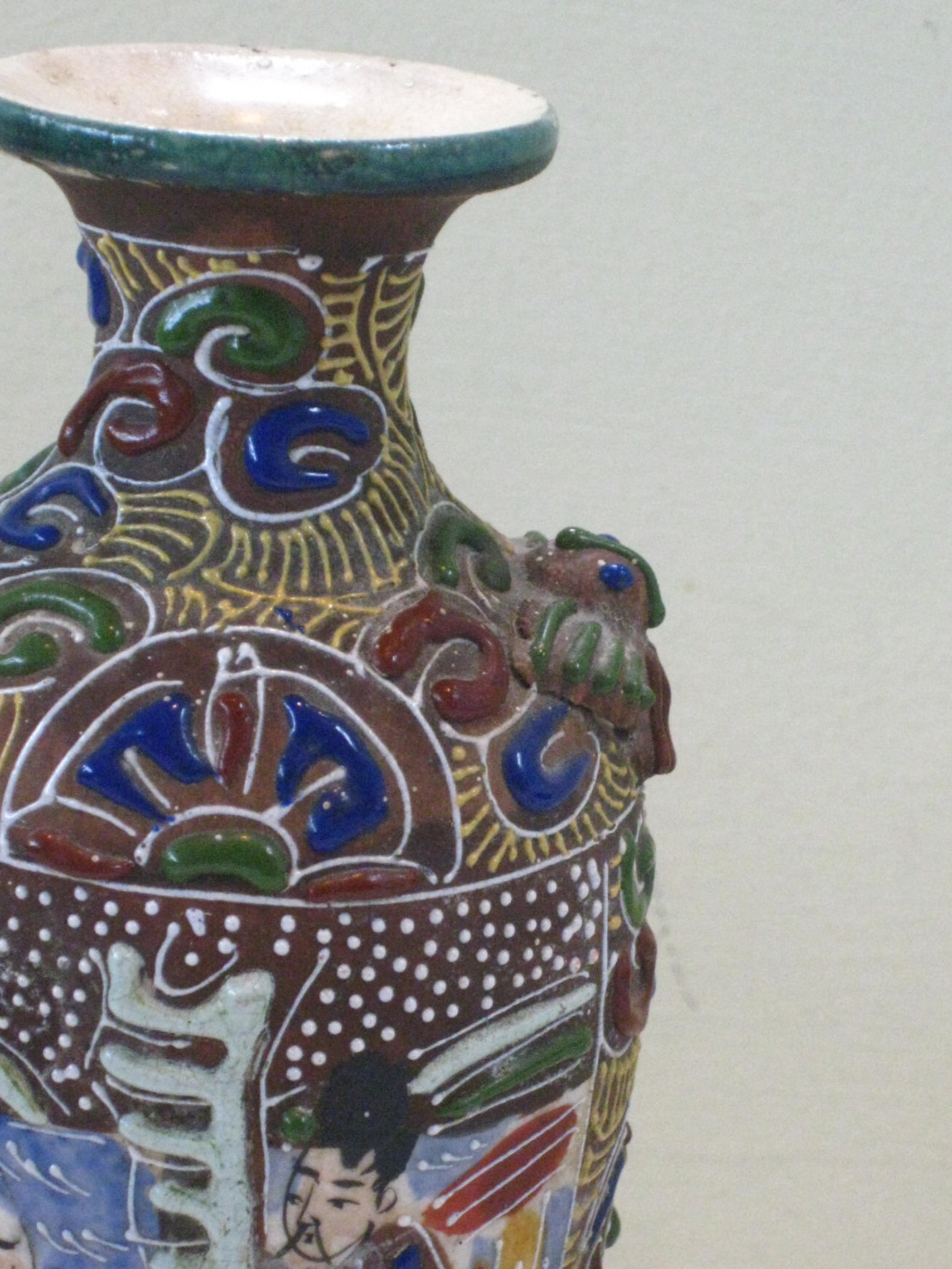 Antique Japanese Moriage pottery Vase Unmarked Satsuma Asian Etsy