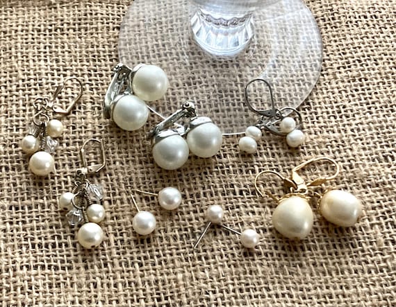 Pearl Earring Lot 6 Six Vintage Faux Pair, Assorte