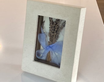 Framed Dried Lavender, Beige Linen Frame Shadow Box, Hanging or Easel, Decorative Wall Art, 8" x 6" Home Decor