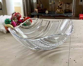 Square Crystal Cut Glass Bowl, Vintage Dining Entertaining Serving Side Dish, Modern Contemporary