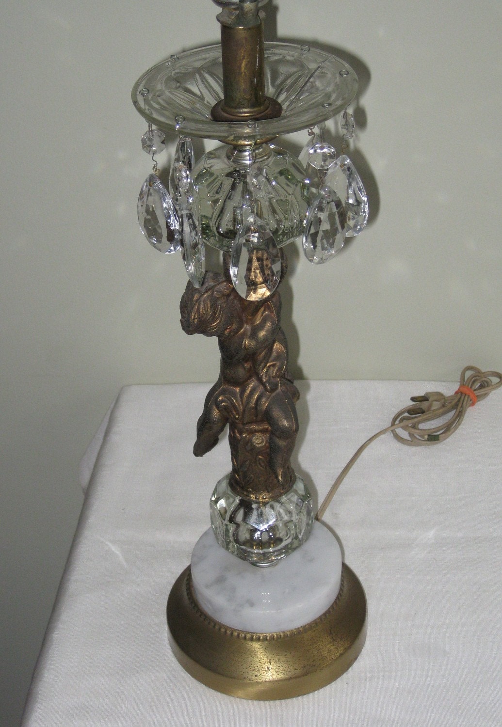 Vintage Brass Cherub Lamp with glass Prisms Etsy
