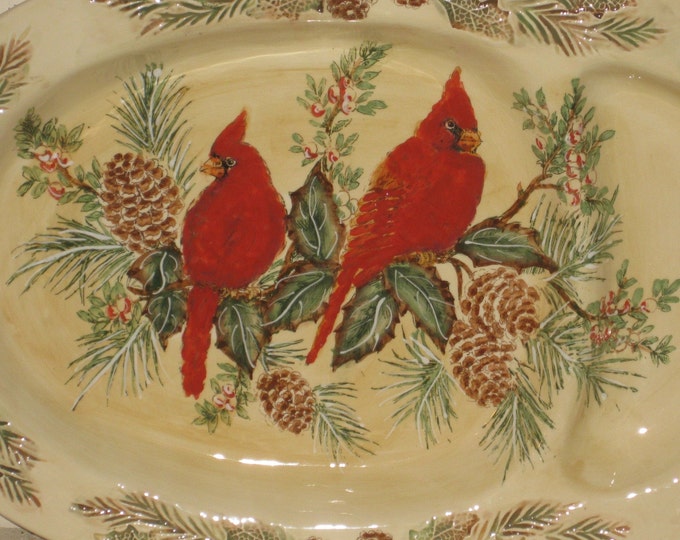 Pacific Rim Cardinal Vintage Christmas Platter Red Cardinal Pacific Rim Large Divided - Etsy