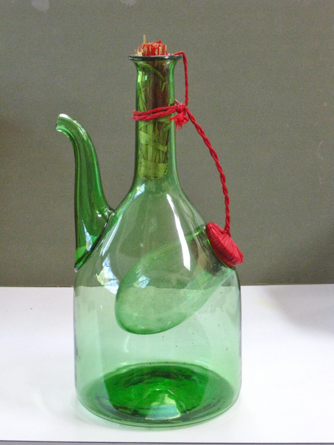 Vintage Green Glass Wine Jug with Ice Chamber Italian Carafe Etsy