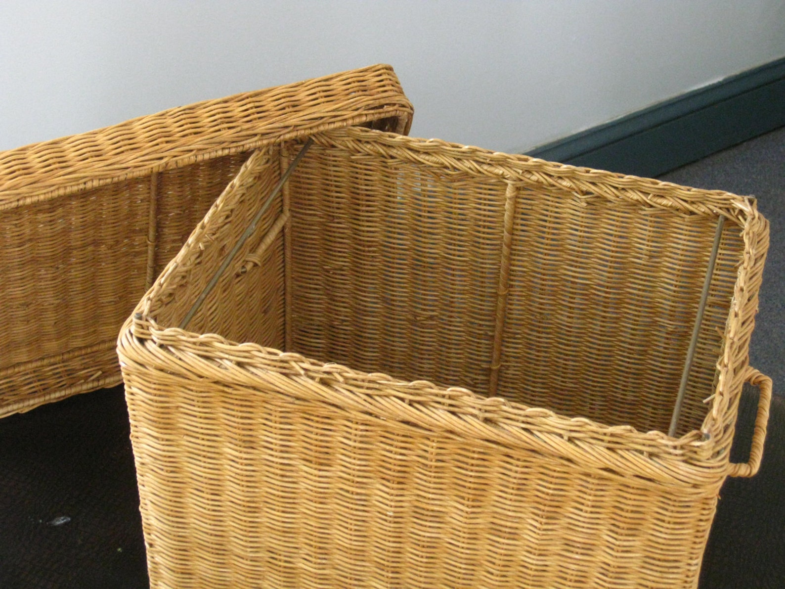 Vintage Rattan File Basket Wicker Box with Lid Home Office Etsy