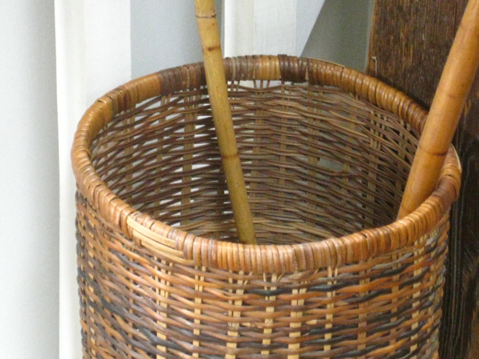 Vintage Wicker Umbrella or Cane Stand Basket Tall Woven Basket Etsy
