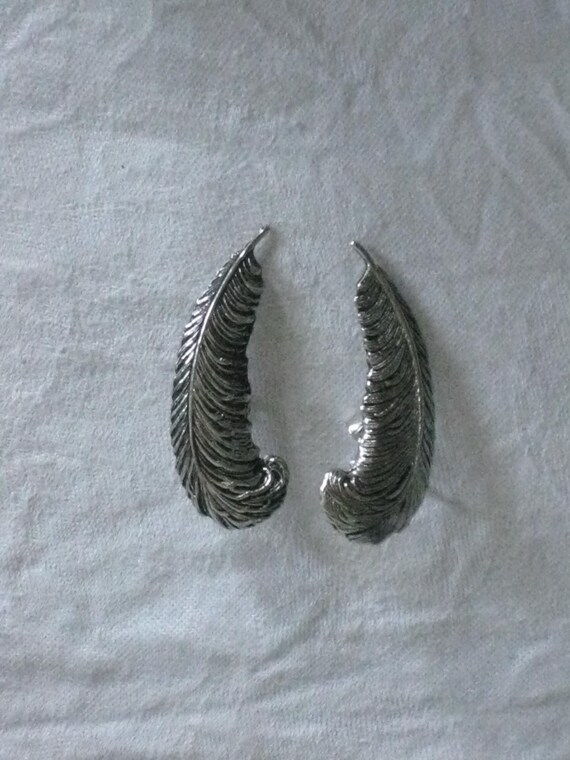 Vintage Silver Earrings, Feather Shape, SAC Sarah… - image 8