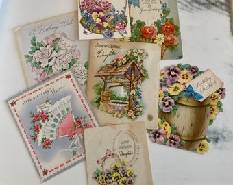 7 Vintage Greeting Cards, 1940s Assorted Stationary for Birthday, Scrapbooking, Supplies