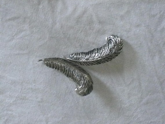 Vintage Silver Earrings, Feather Shape, SAC Sarah… - image 1