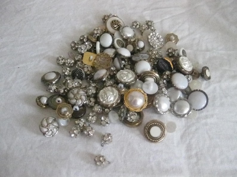 10 Vintage Round Rhinestone Buttons, 1960s Faux Diamond Evening Wedding ...