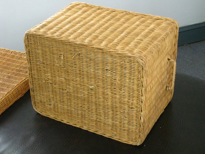 Vintage Rattan File Basket Wicker Box with Lid Home Office Etsy