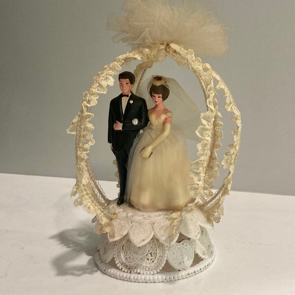 Vintage Wedding Cake Topper, Bride and Groom