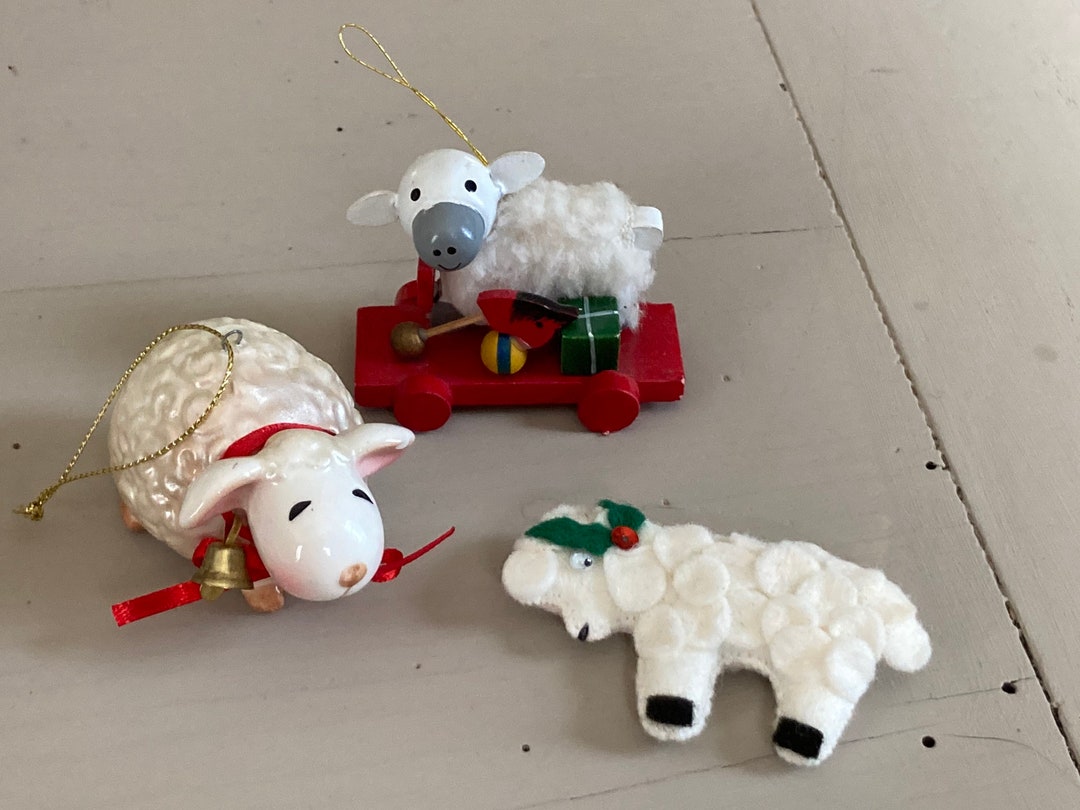 Vintage Sheep Ornaments, Christmas Tree Hanging Decor, 3 Assorted Mixed