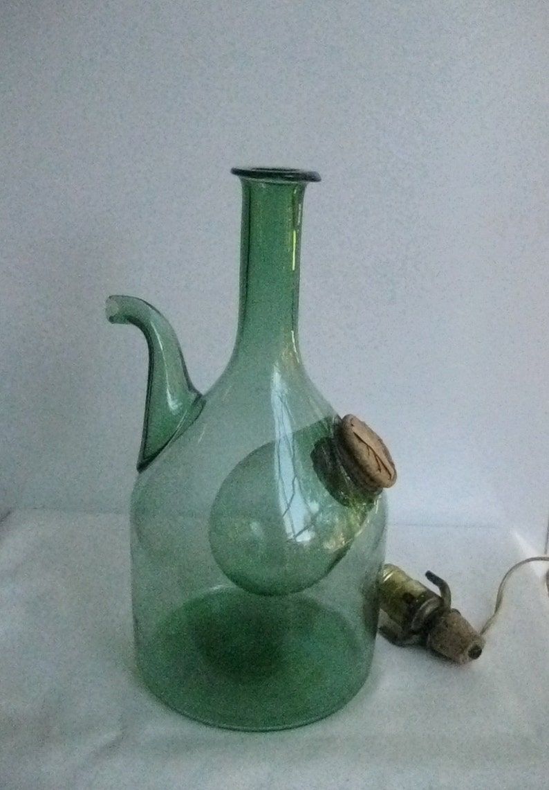 Vintage Wine Decanter Jug Chiller Green Glass 1970s with Light Etsy