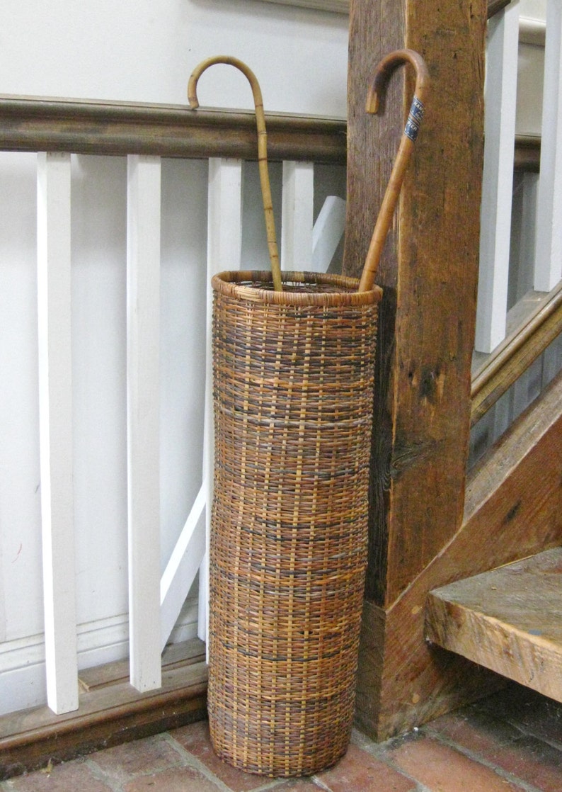 Vintage Wicker Umbrella or Cane Stand Basket Tall Woven Basket Etsy