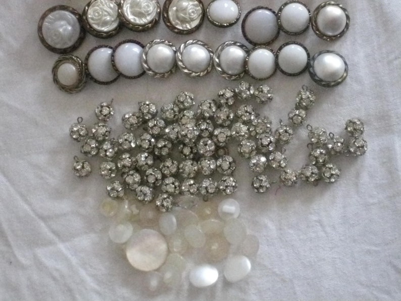 10 Vintage Round Rhinestone Buttons, 1960s Faux Diamond Evening Wedding ...