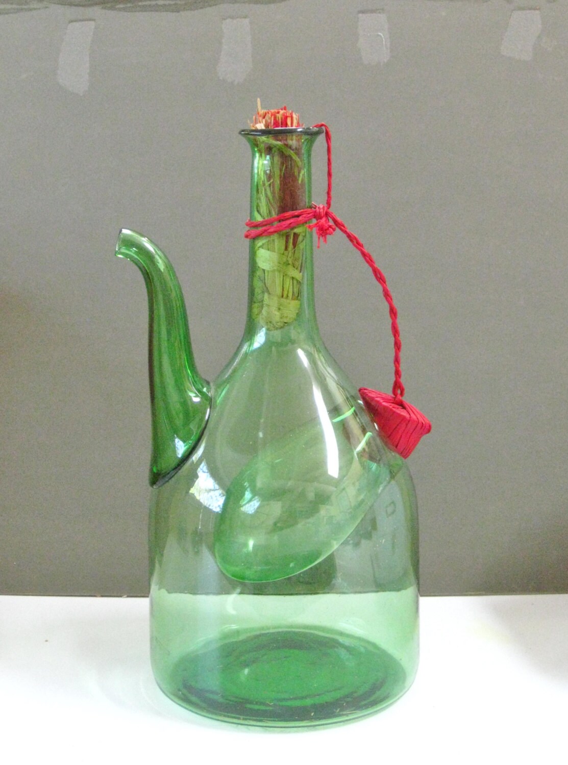 Vintage Green Glass Wine Jug with Ice Chamber Italian Carafe Etsy