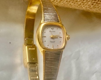 Ladies Elgin Wrist Watch, Silver and Gold Elegant Vintage Cocktail Jewelry, Needs Battery