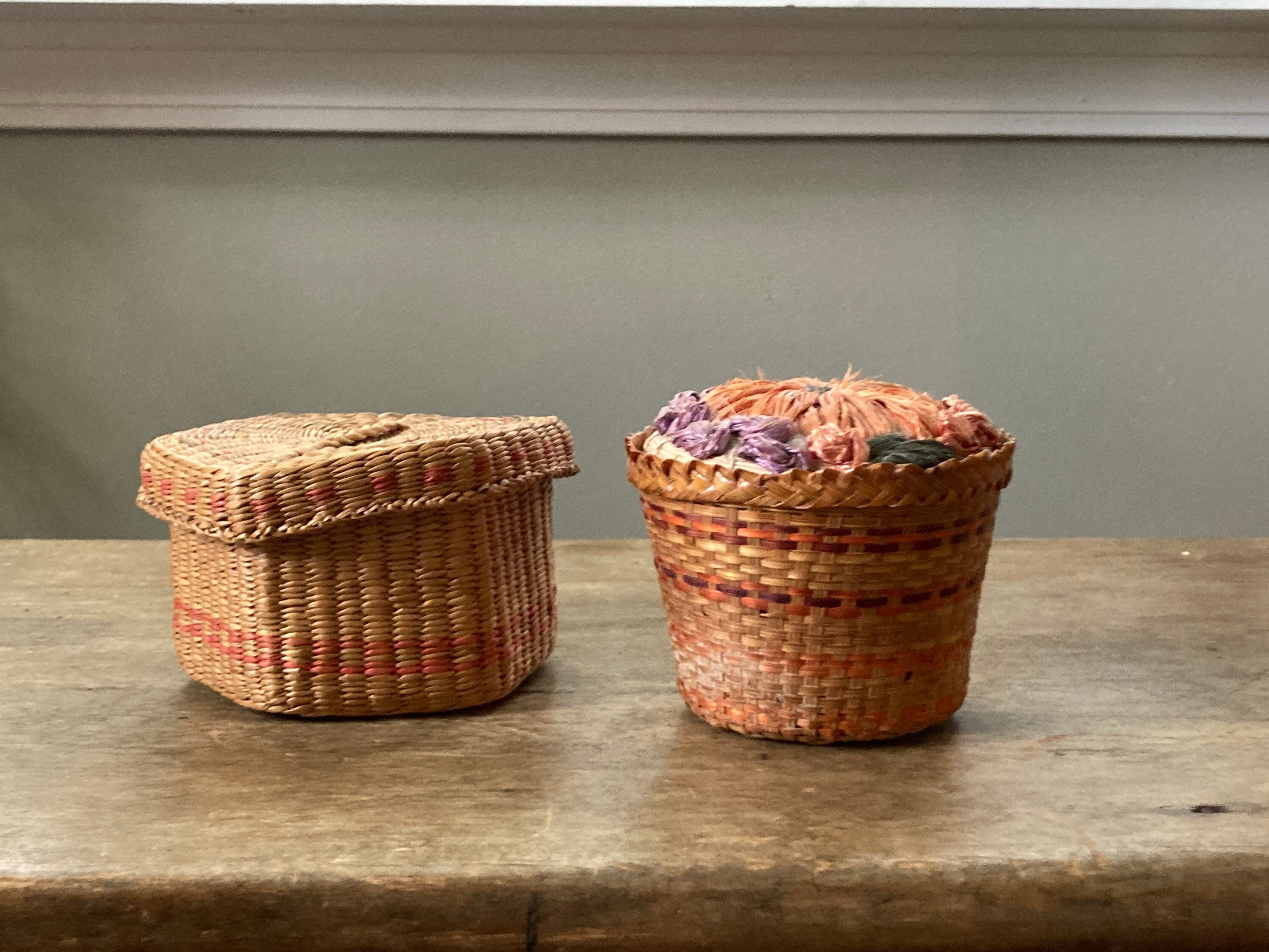 2 Small Vintage Sewing Baskets with Lids for Sewing Notions or Etsy