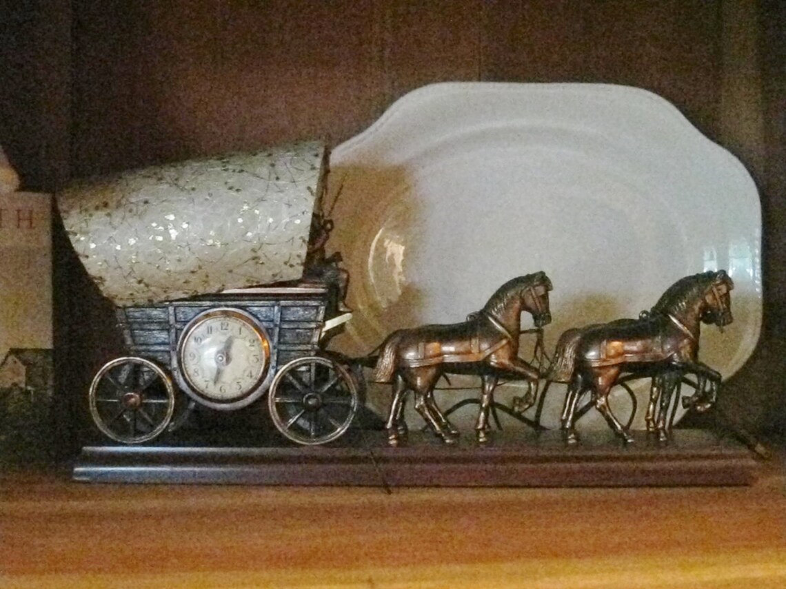 Vintage Stagecoach TV Lamp Clock with Horses Bronze Covered Etsy