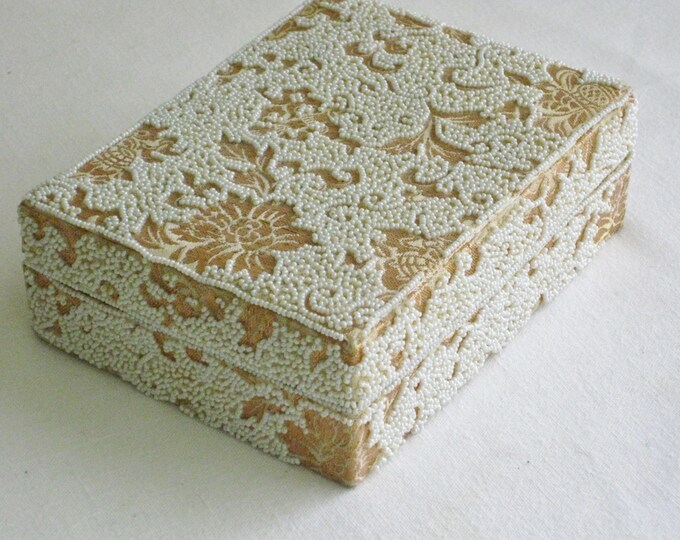Vintage Beaded Fabric Keepsake Box Small Hinged Jewelry Box Etsy