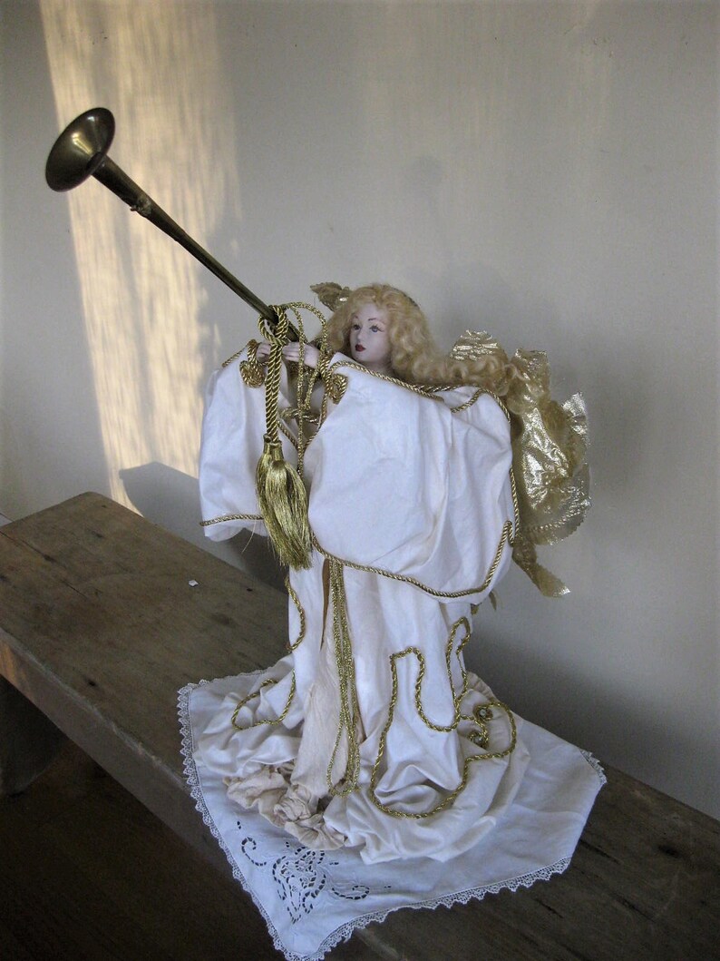 Large Paper Mache Angel Porcelain Face and Hands Long