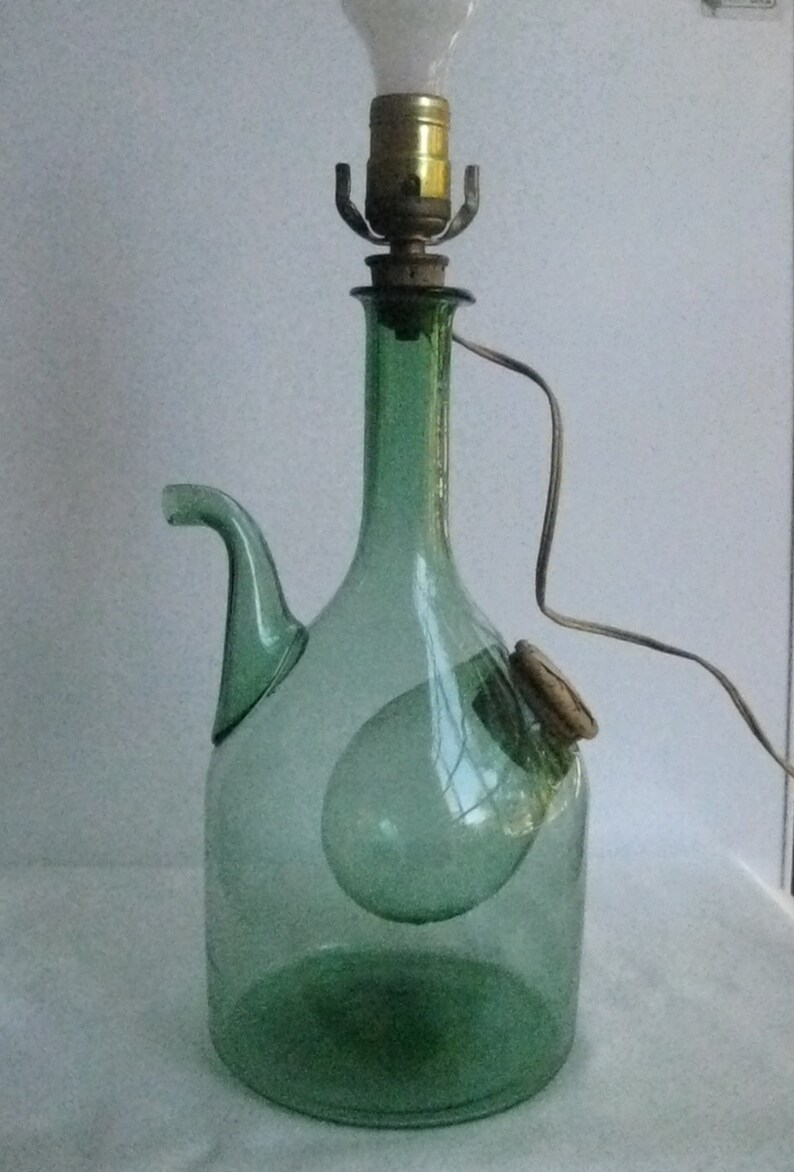 Vintage Wine Decanter Jug Chiller Green Glass 1970s with Light Etsy