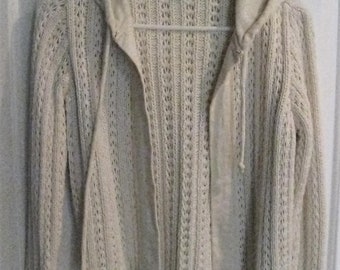 Vintage Cream Knit Sweater Urban Outfitters Hooded Cardigan, Ladies XS BDG Designer Label, light Weight