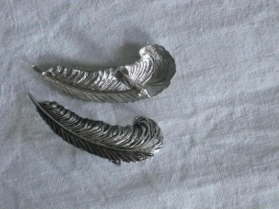 Vintage Silver Earrings, Feather Shape, SAC Sarah… - image 4