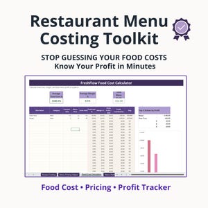 Restaurant Food Cost Calculator Dashboard | Menu Pricing Profit Spreadsheet  | Small Business  Toolkit (Digital Download)