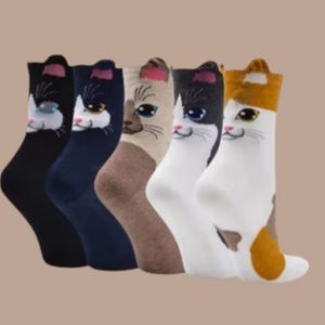 5 Paar entzückende Katzensocken, Einheitsgröße (EU 35-42) - Geschenk für Katzenliebhaber